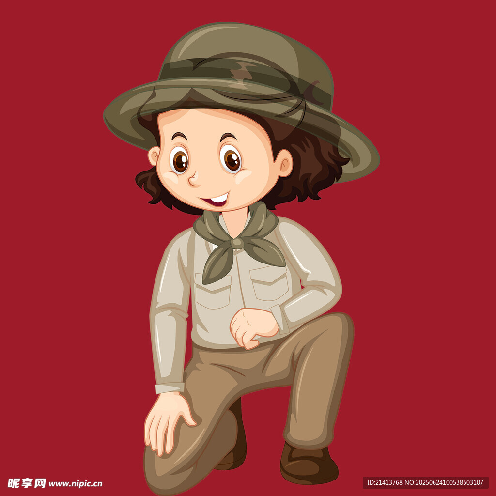 可愛女探險家蹲姿形象