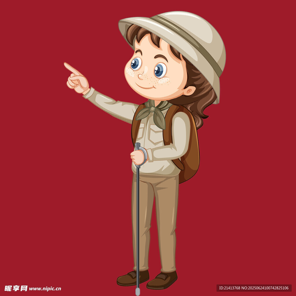 探險女孩指向前方