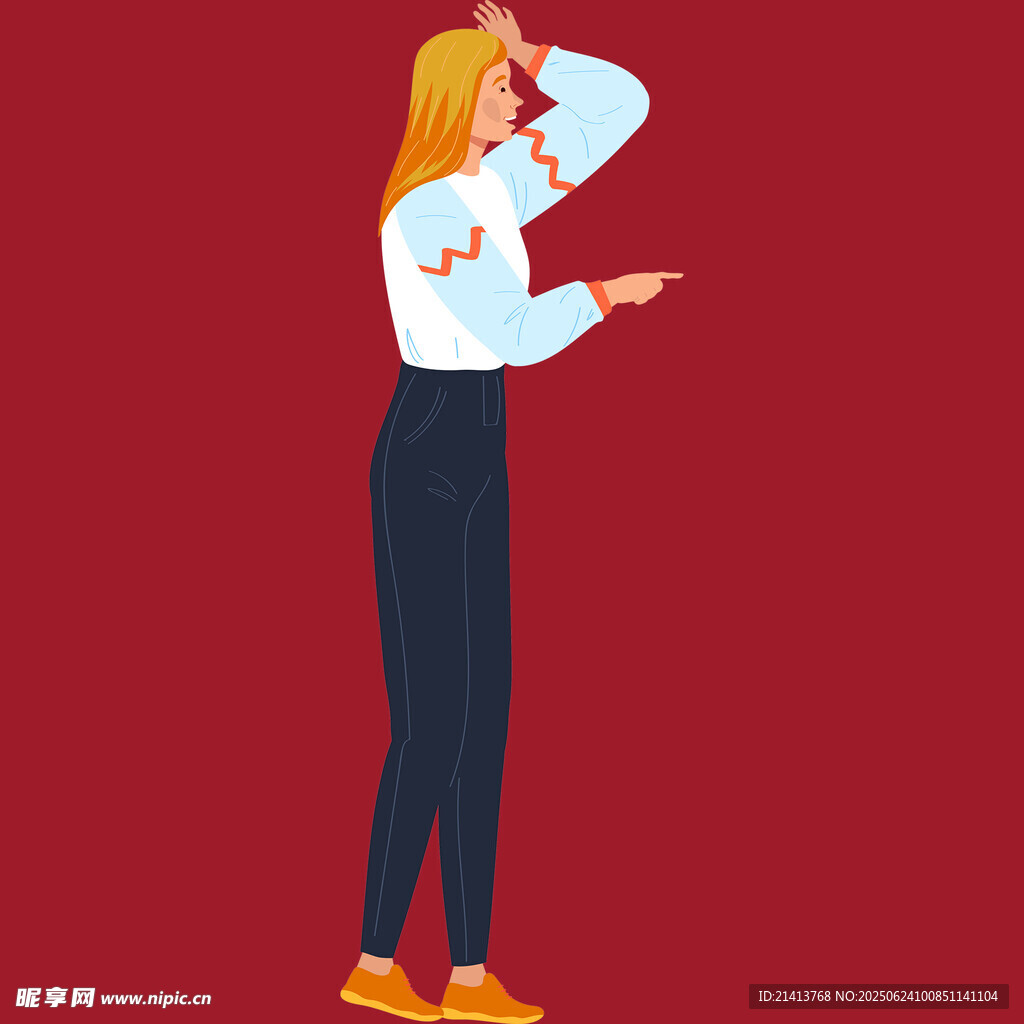 指向一側的金發女子