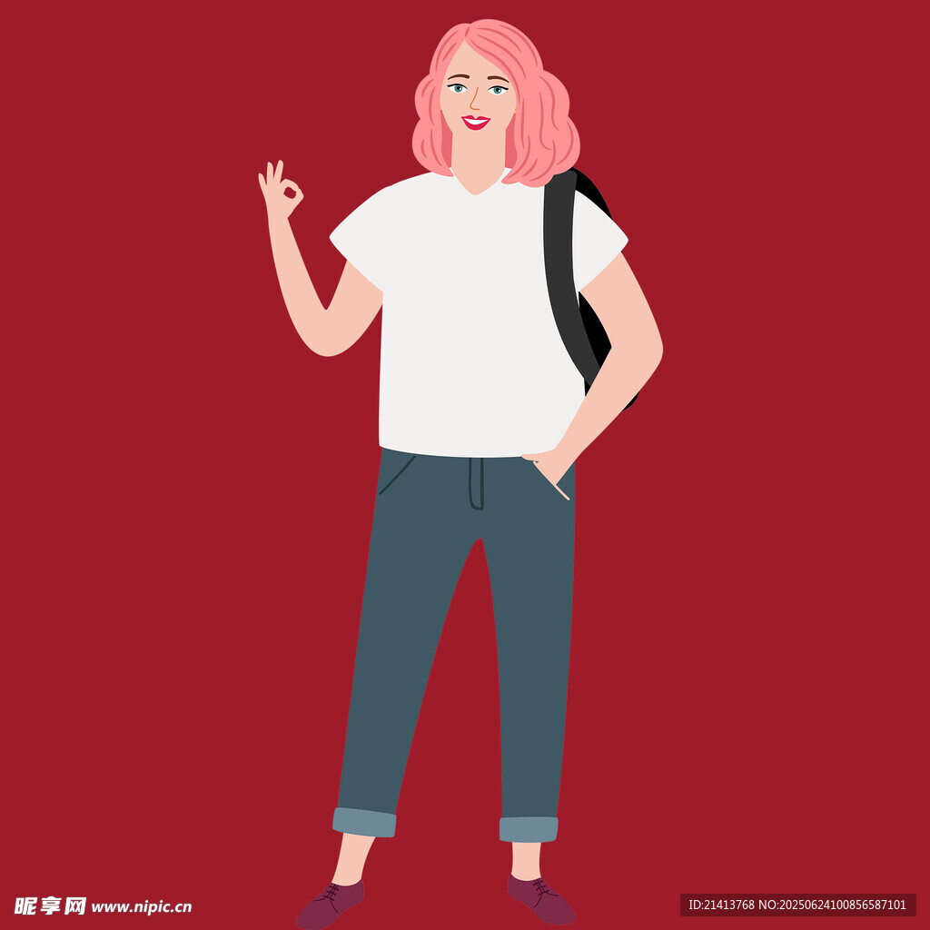 粉色頭發女孩的時尚姿態