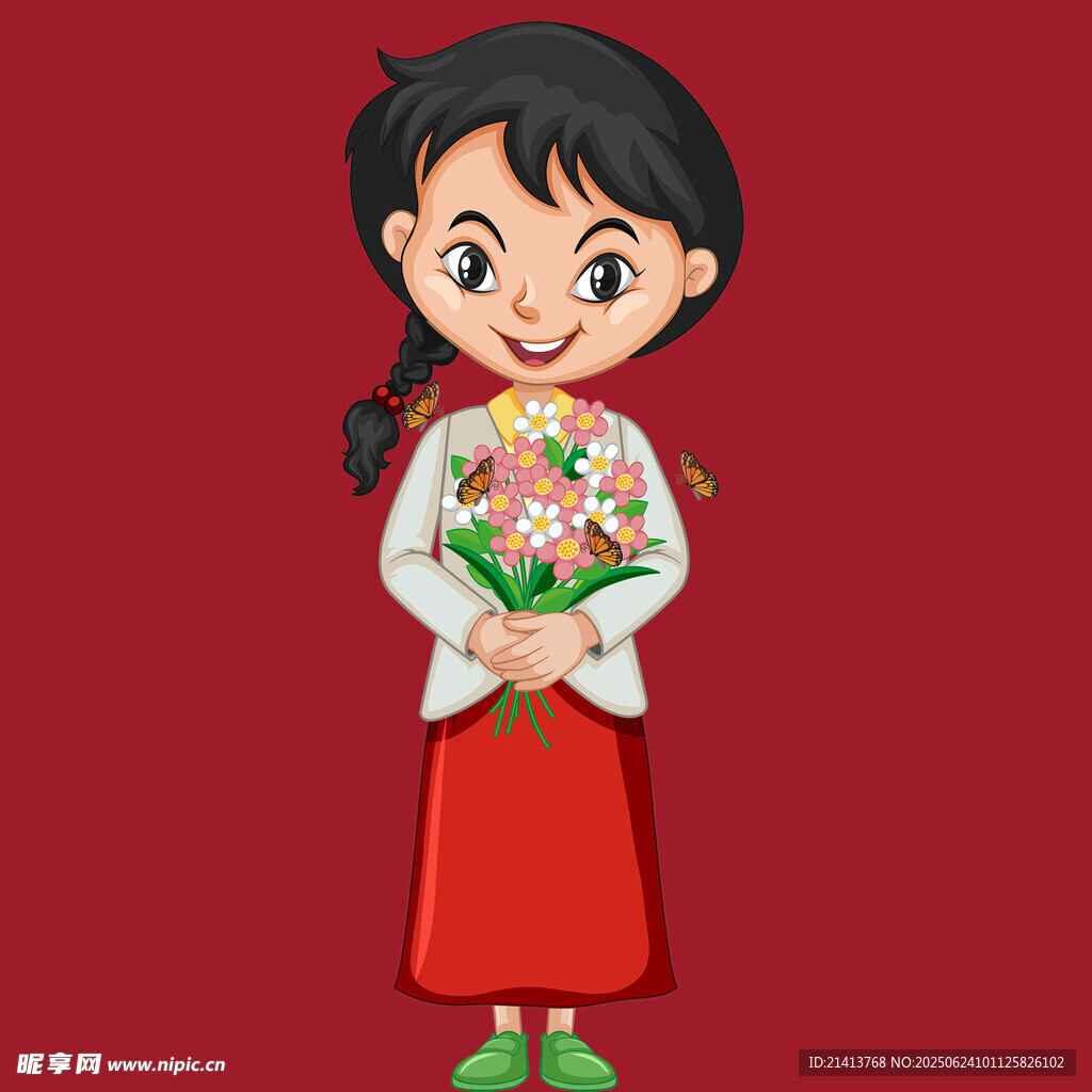 手持花束的可愛小女孩