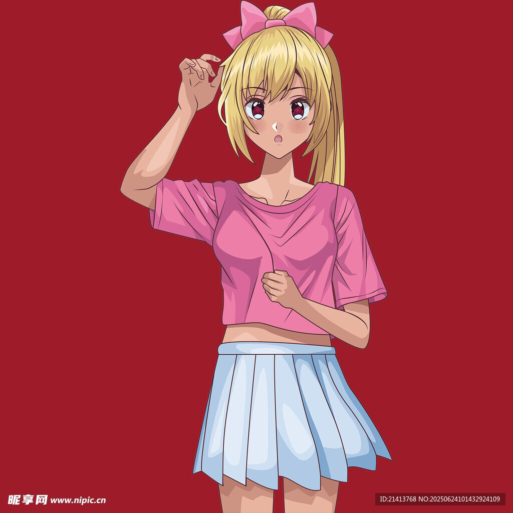 粉色上衣的可愛動漫女孩