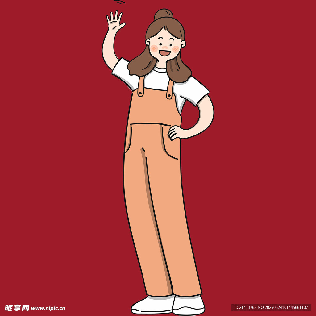 揮手的背帶褲女孩