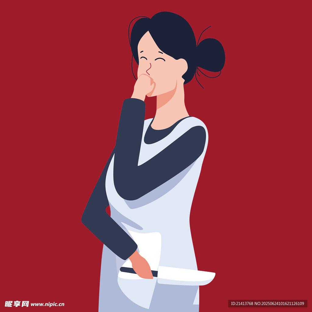 圍裙女子手持廚具思考
