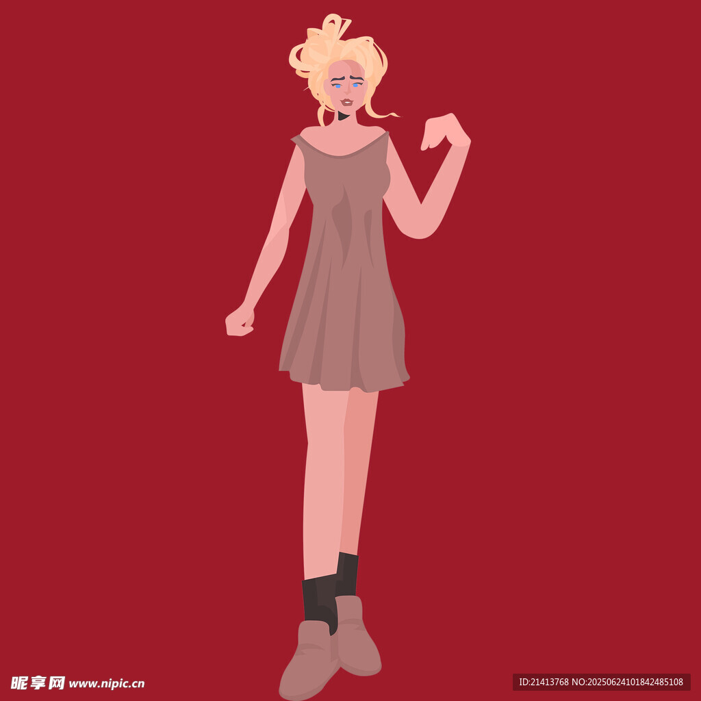 金發(fā)女孩身著灰裙擺姿勢(shì)