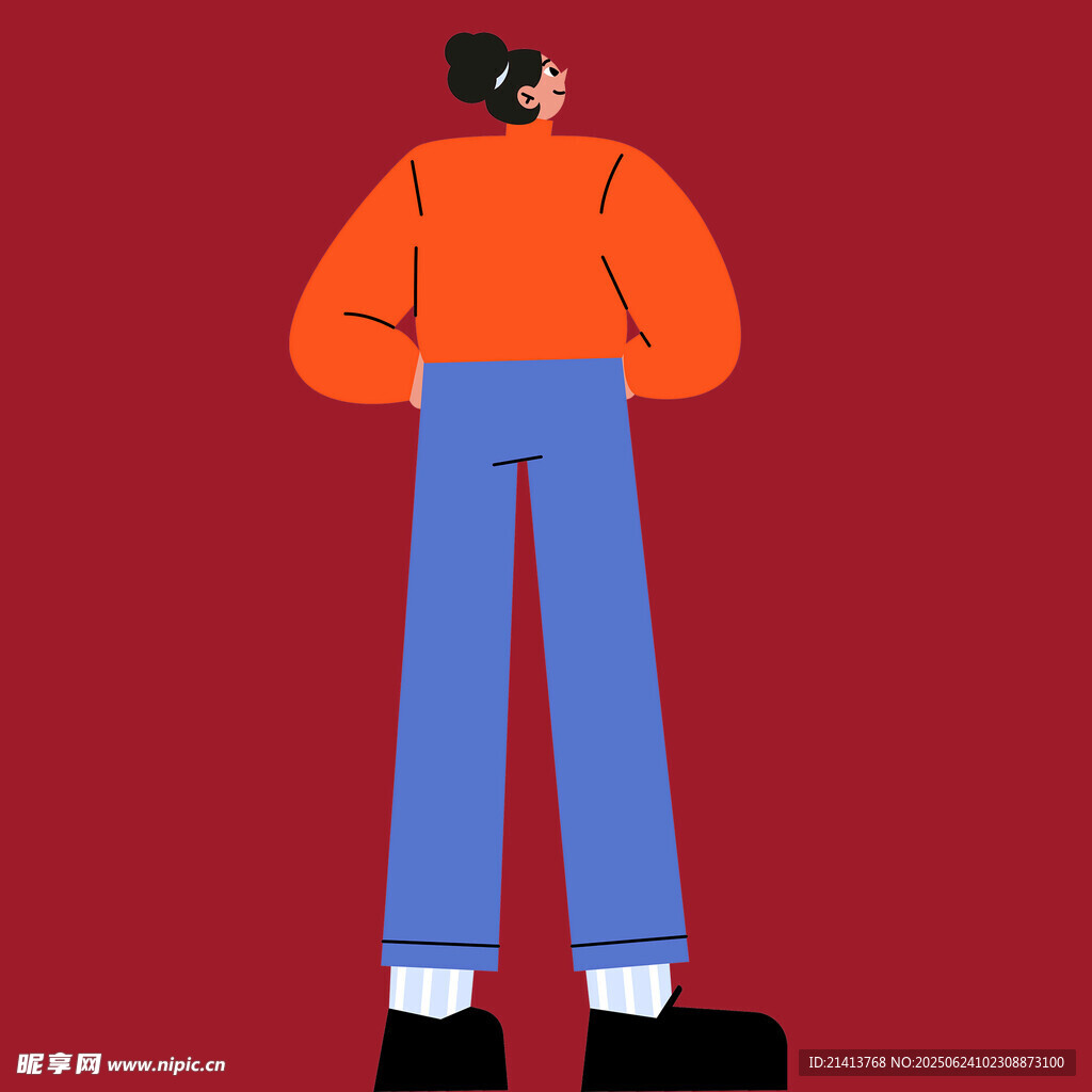 背影男子 橙衣藍褲造型
