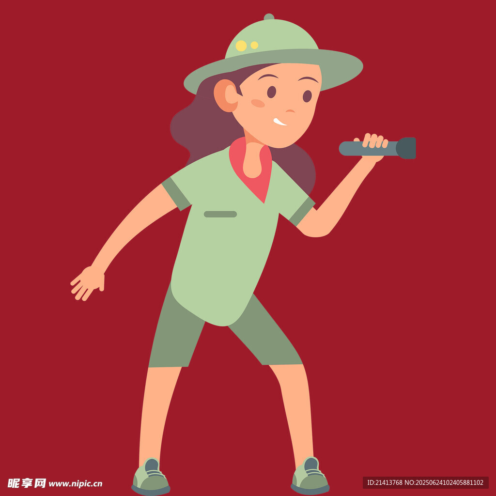 女探險家手持望遠鏡觀察