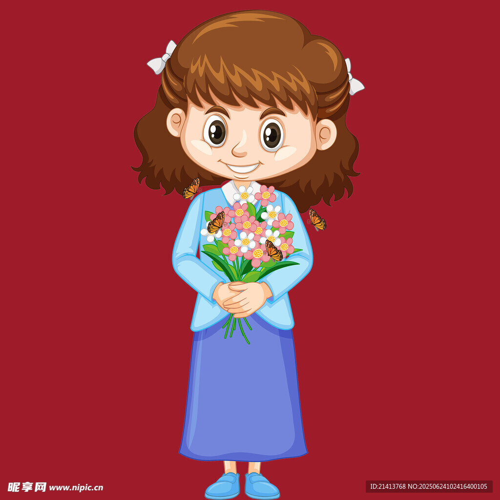 手持鮮花的可愛小女孩