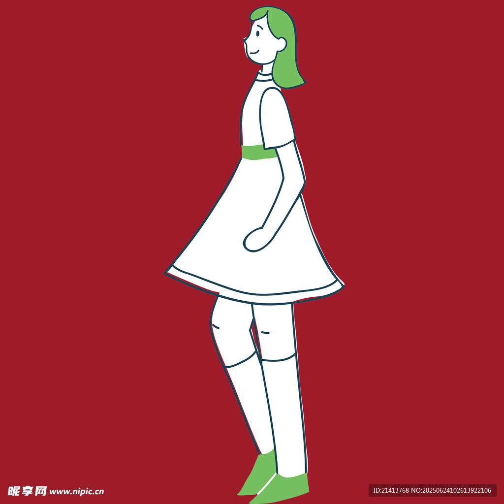 穿白裙的綠發女孩