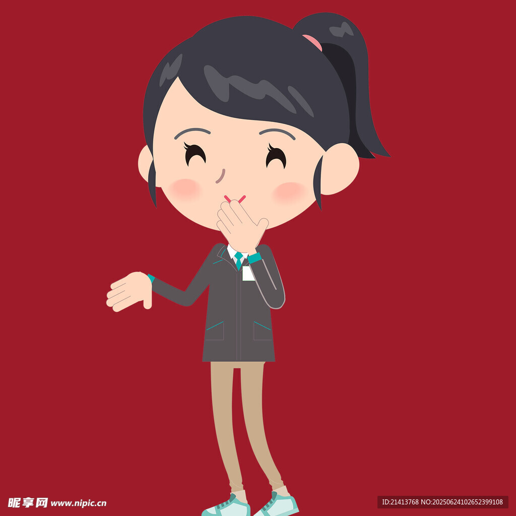 可愛卡通女孩伸手示意
