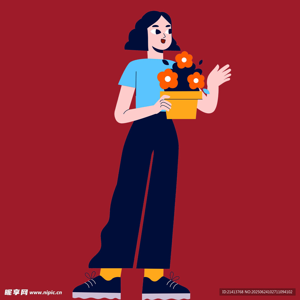 手持花束的時尚女性
