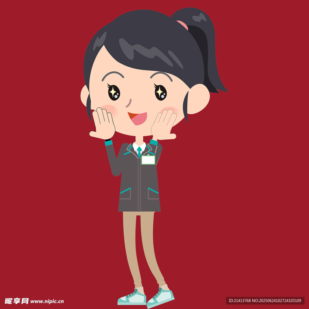 可愛卡通女孩比耶賣萌