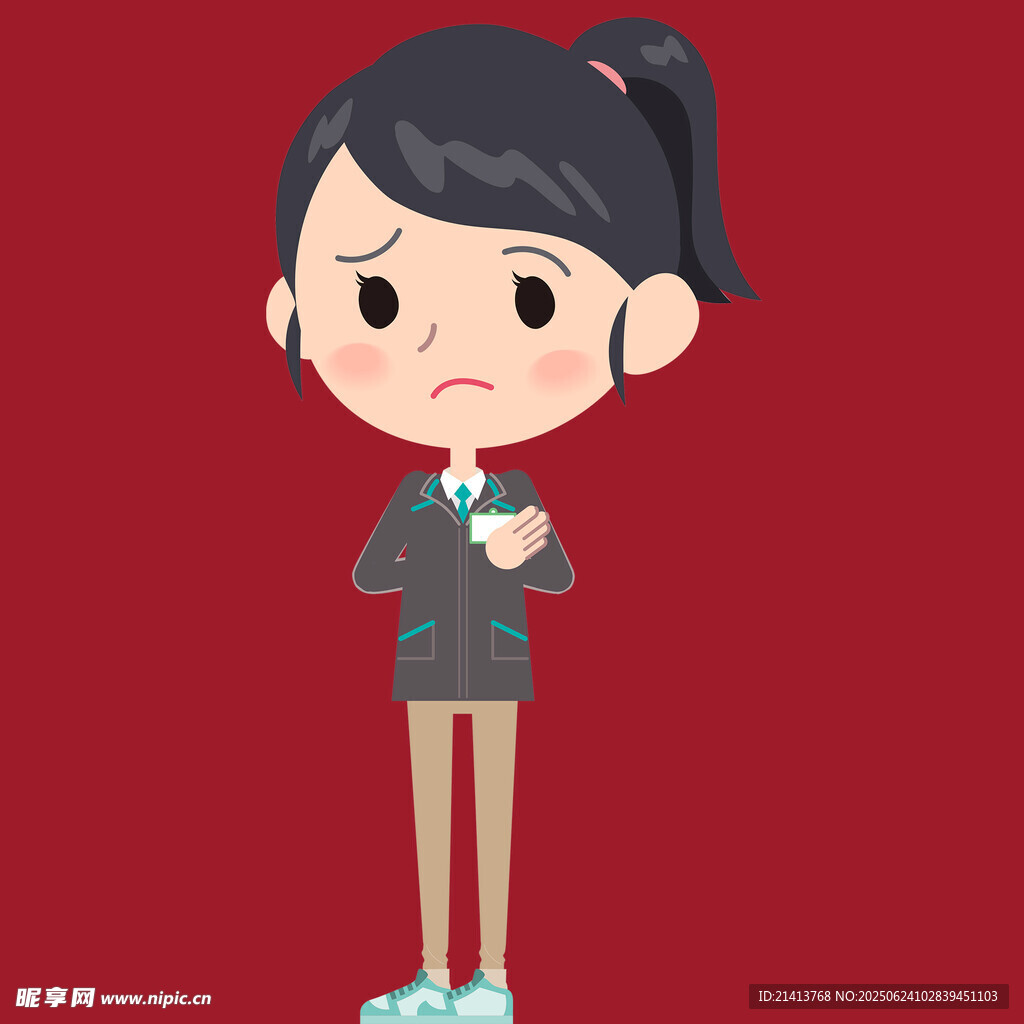 皺眉抱臂的卡通女孩