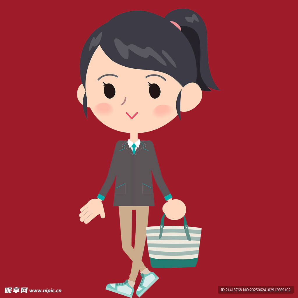可愛女孩手提條紋購物袋
