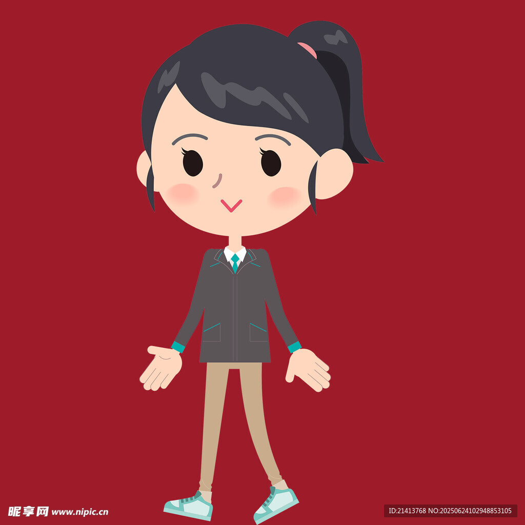 可愛卡通女孩站立形象