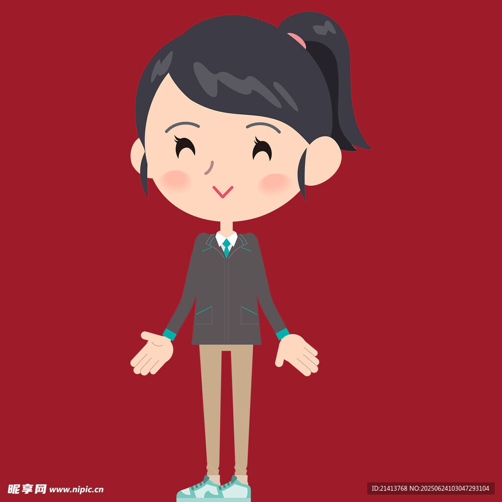 可愛卡通女孩站立形象