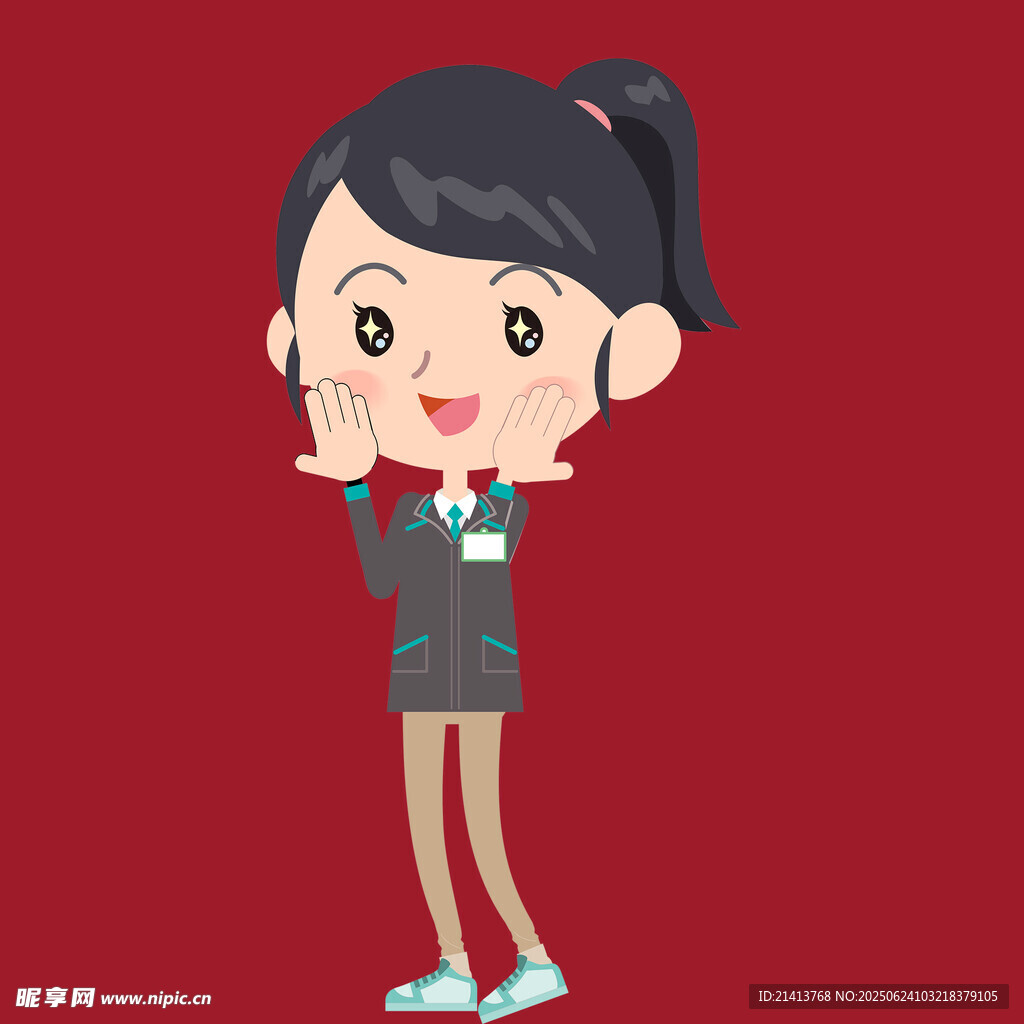 可愛卡通女孩比耶賣萌