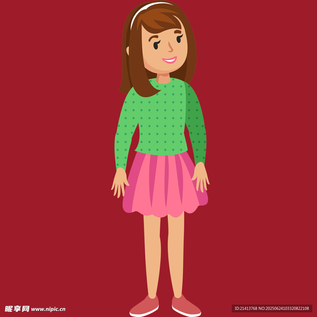 穿綠衣粉裙的可愛女孩