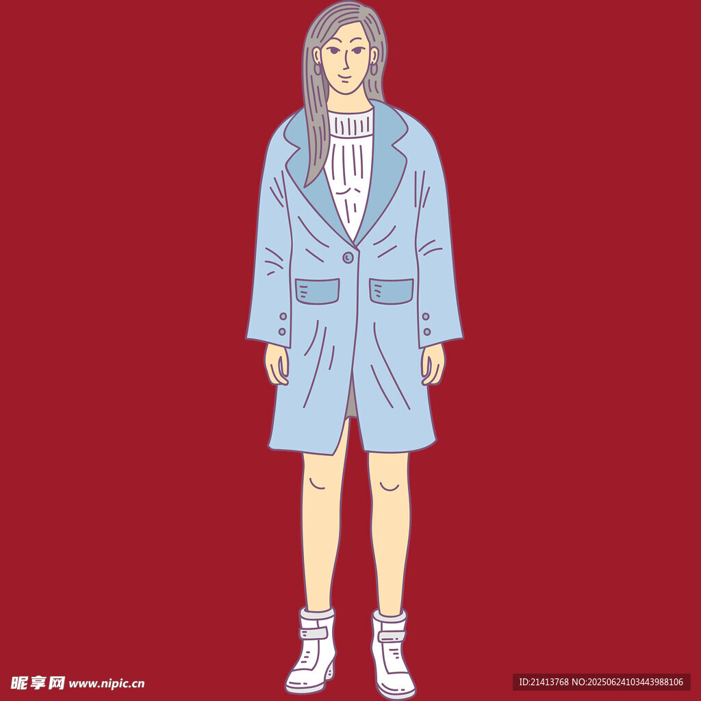 身著藍袍的時尚女性形象