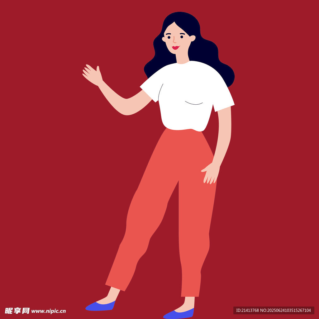 紅衣女子揮手姿態(tài)展示