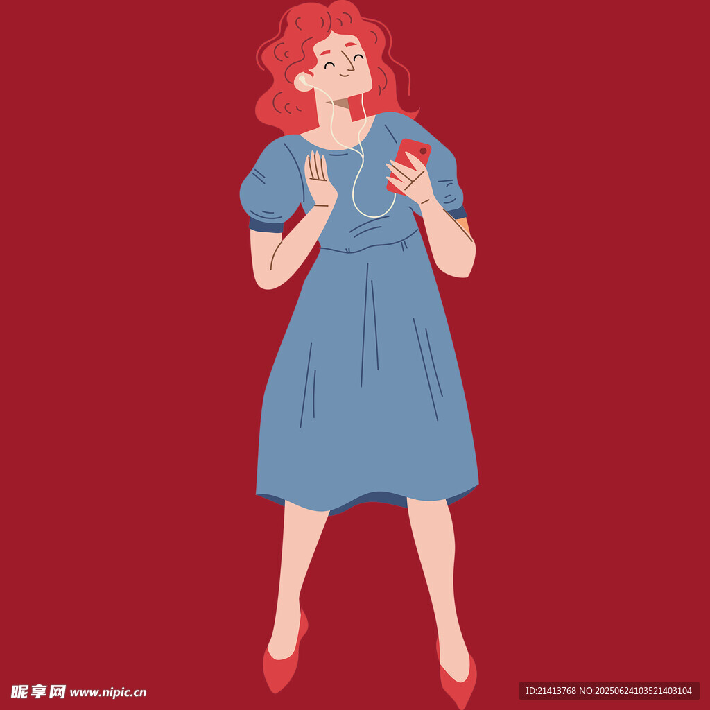 穿藍(lán)裙唱歌的紅衣女子