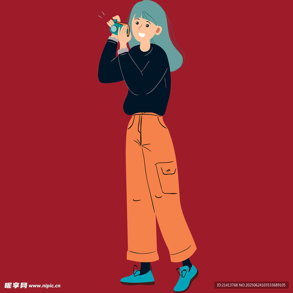 時尚女孩手持相機拍照