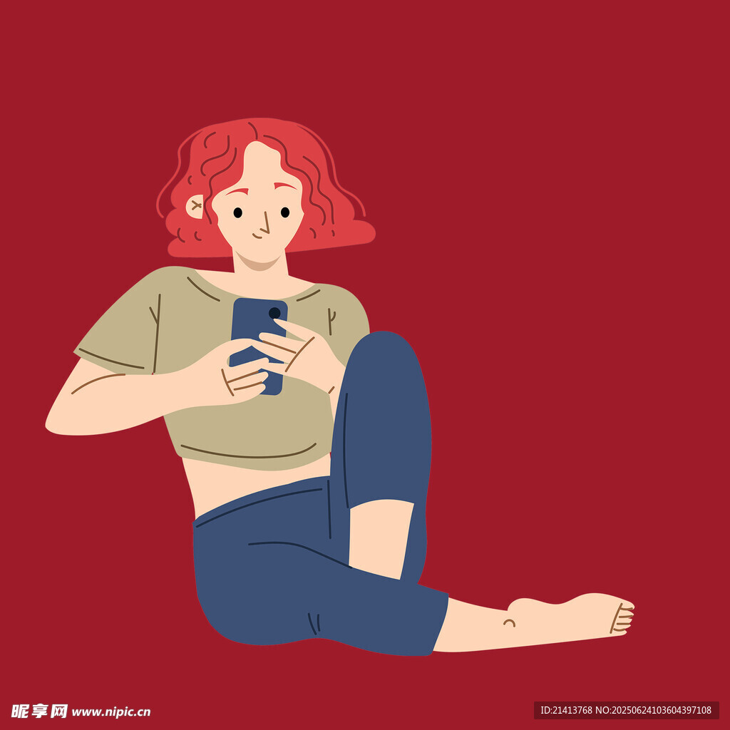 紅發(fā)女孩愜意玩手機(jī)