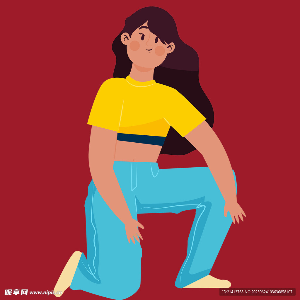 跪地女子的休閑姿態