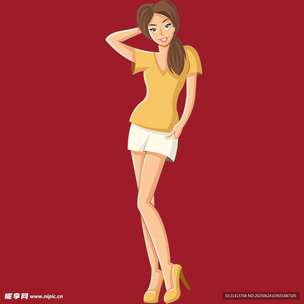 時尚黃衣女子優雅擺姿