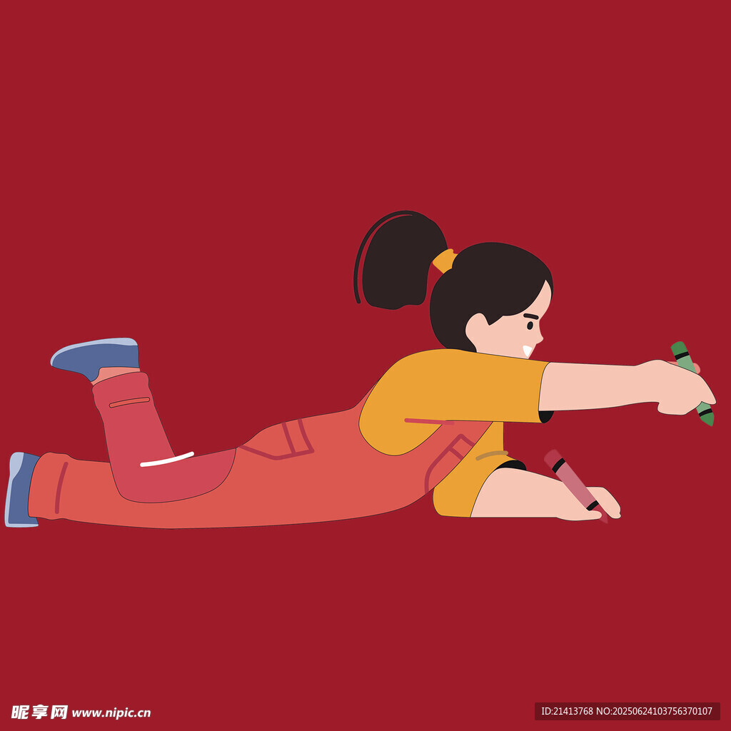 女孩趴地手持物品專注射擊