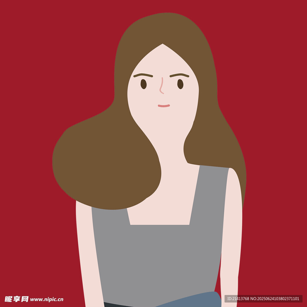 長發女子簡約插畫形象