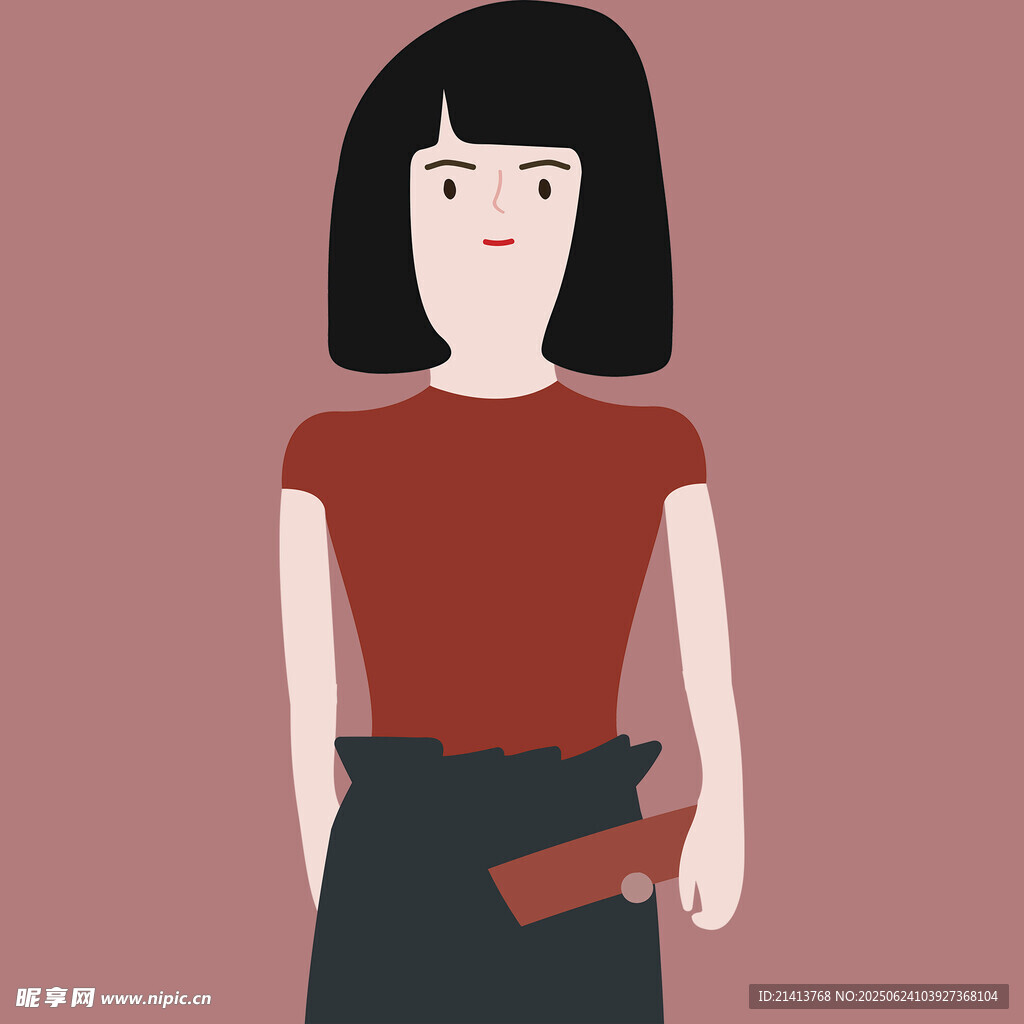 紅衣女子手持錢包插畫