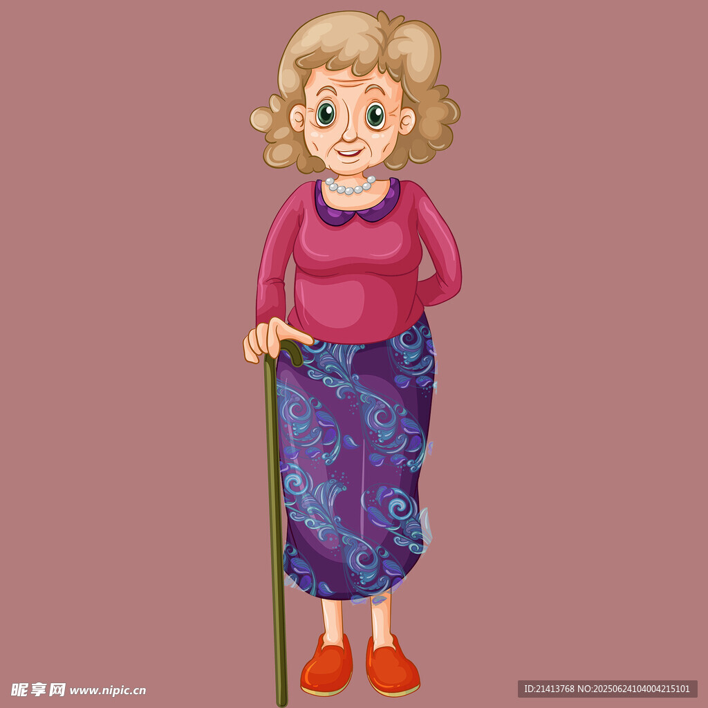 拄拐杖的慈祥老年女性