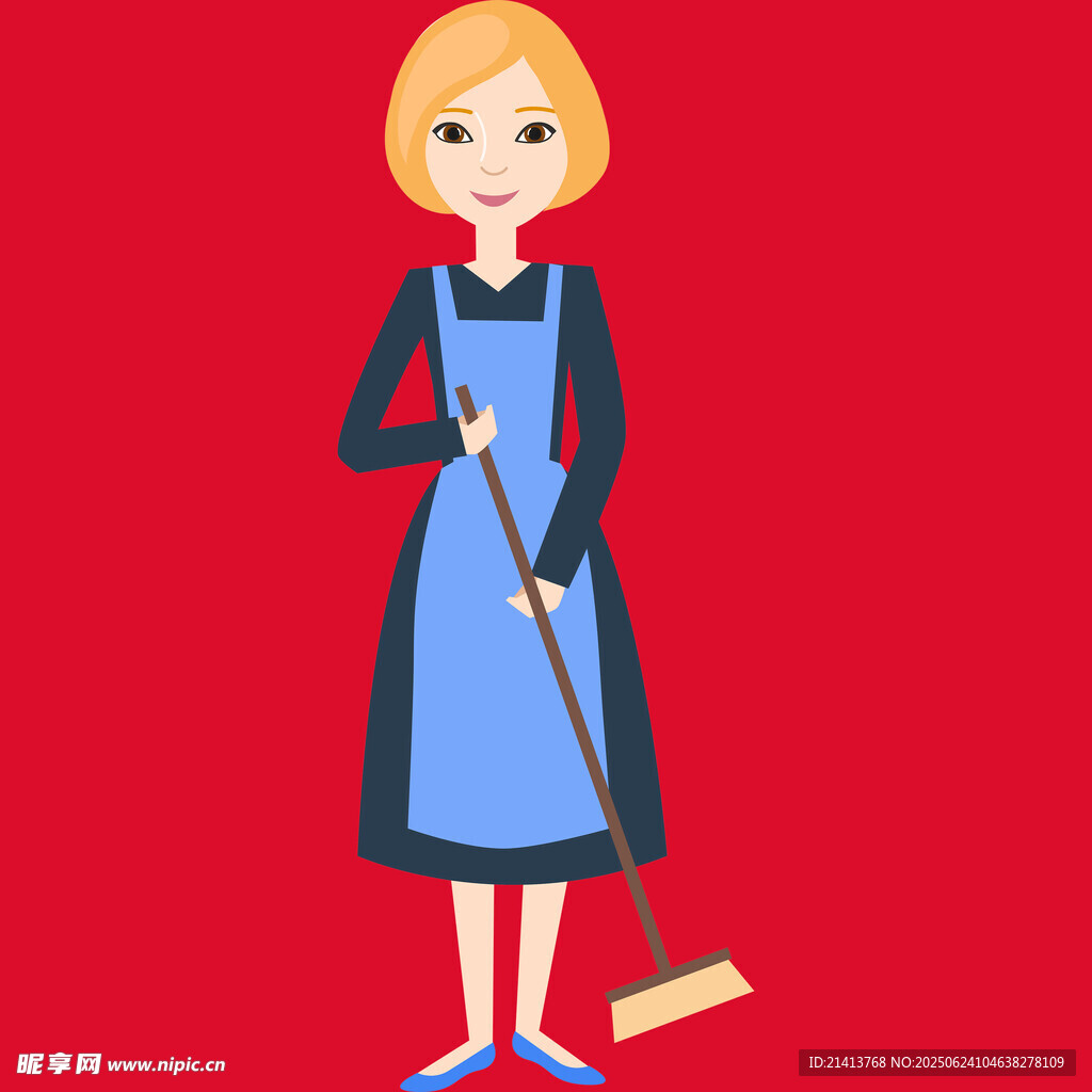 手持掃帚的家政服務女性