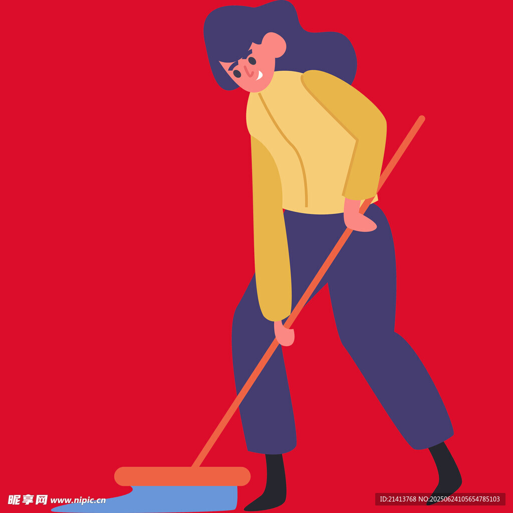 女性手持拖把清潔畫面
