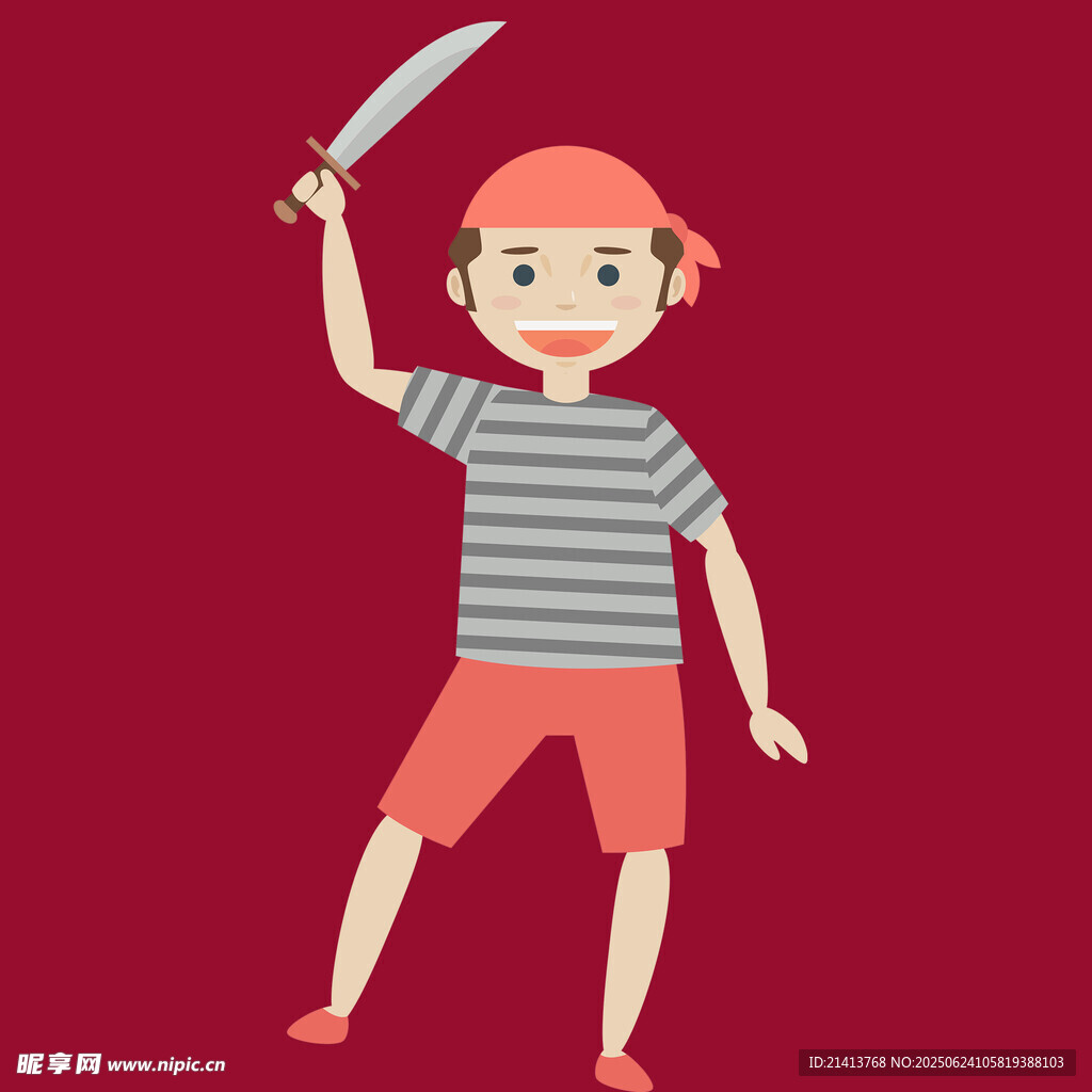 手持長刀的活力男孩