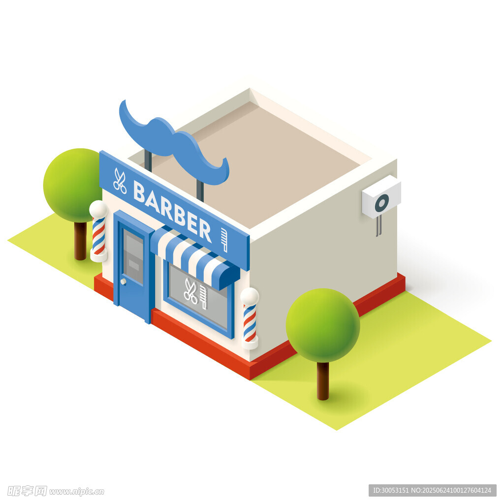 復古風格理發(fā)店建筑模型