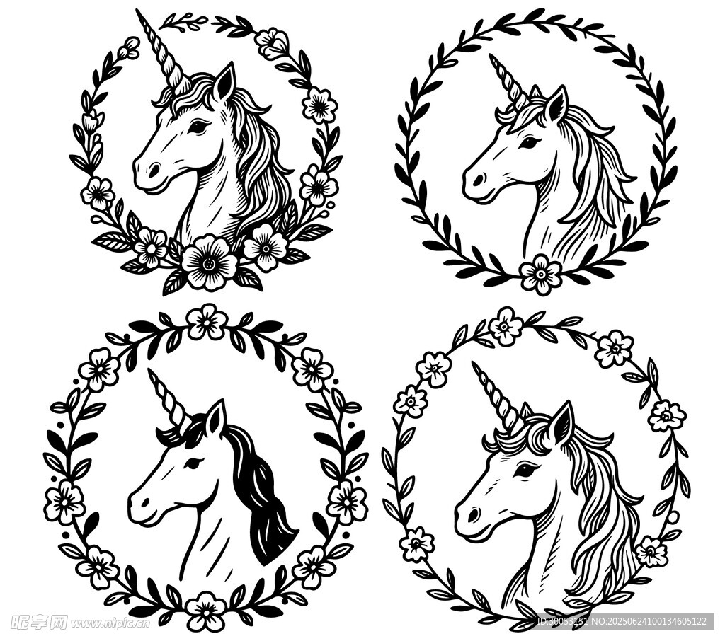 獨角獸花環圖案設計素材