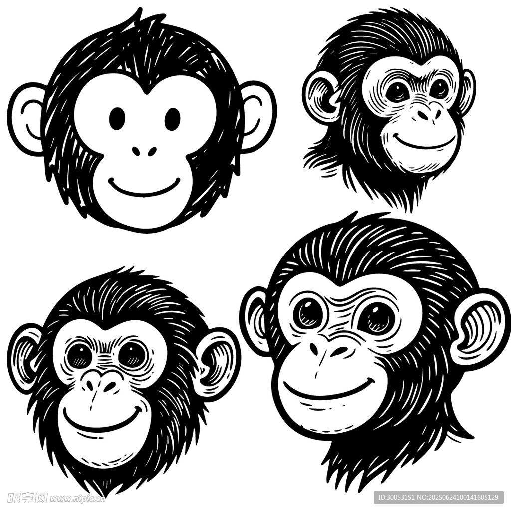 四只猴子頭像插畫(huà)