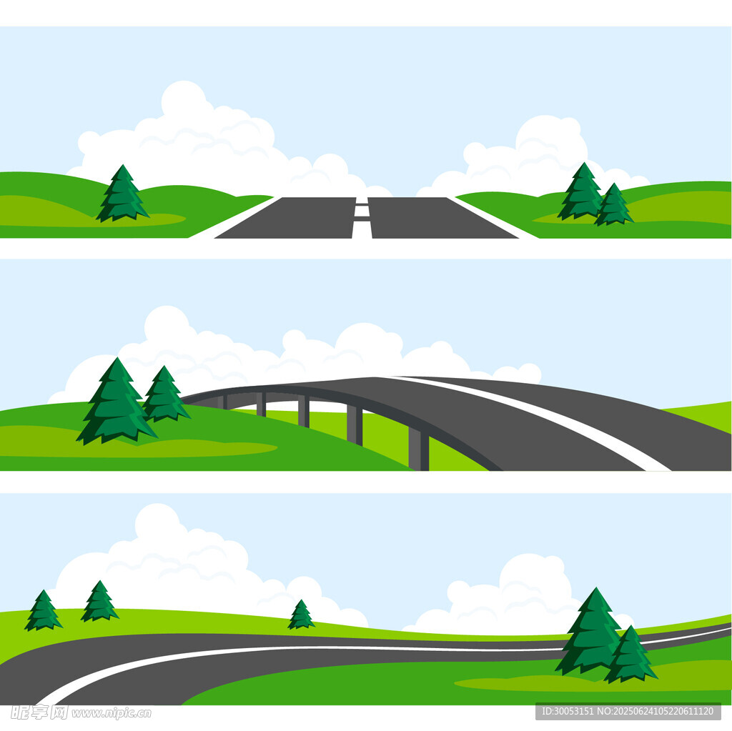多樣公路風(fēng)景插畫