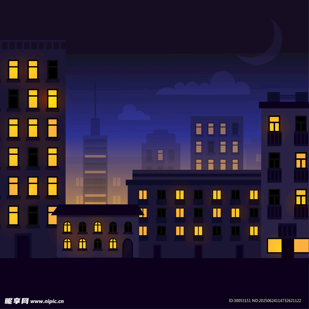 城市夜景中的亮燈建筑
