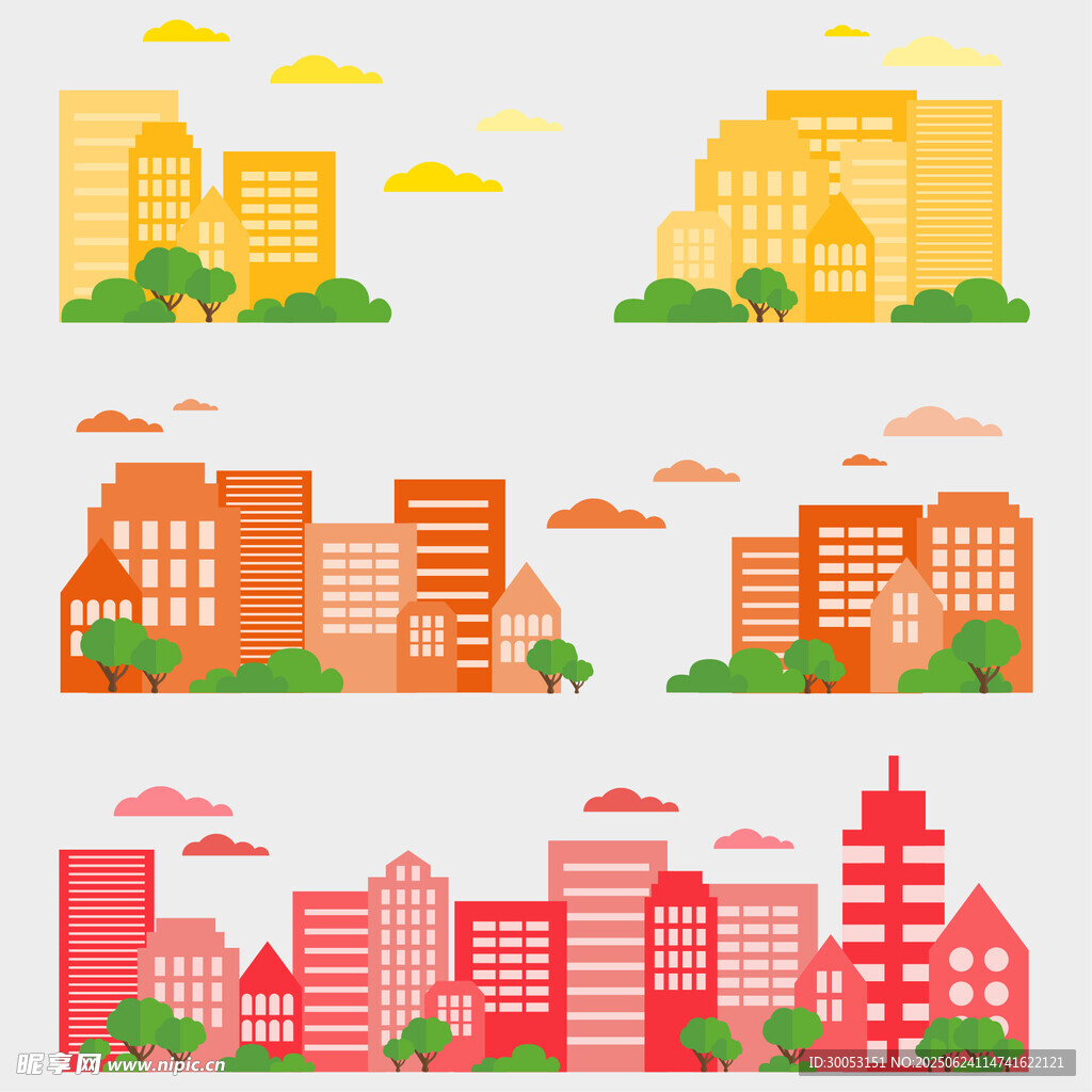 多彩城市建筑景觀插畫