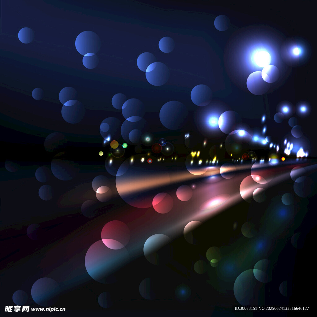夜晚道路光斑夢幻景象