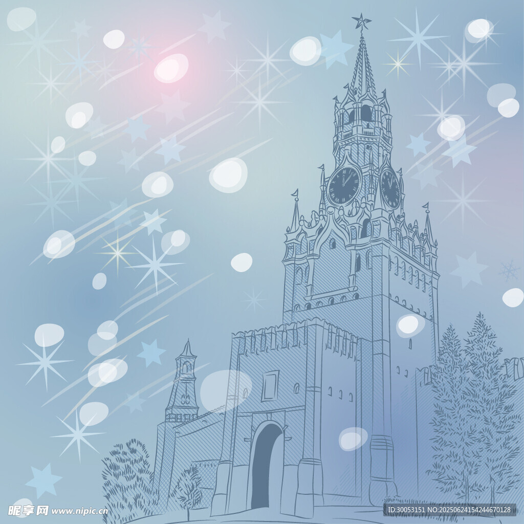 冬日夢幻城堡雪景圖