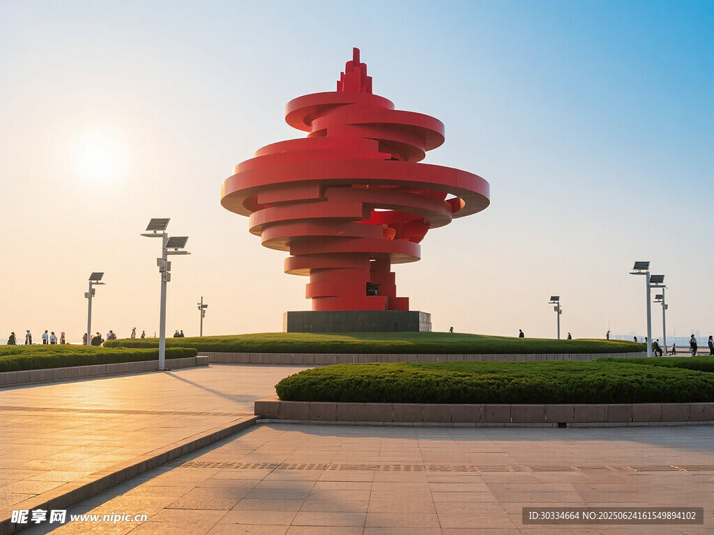 青島五四廣場標(biāo)志性紅色雕塑