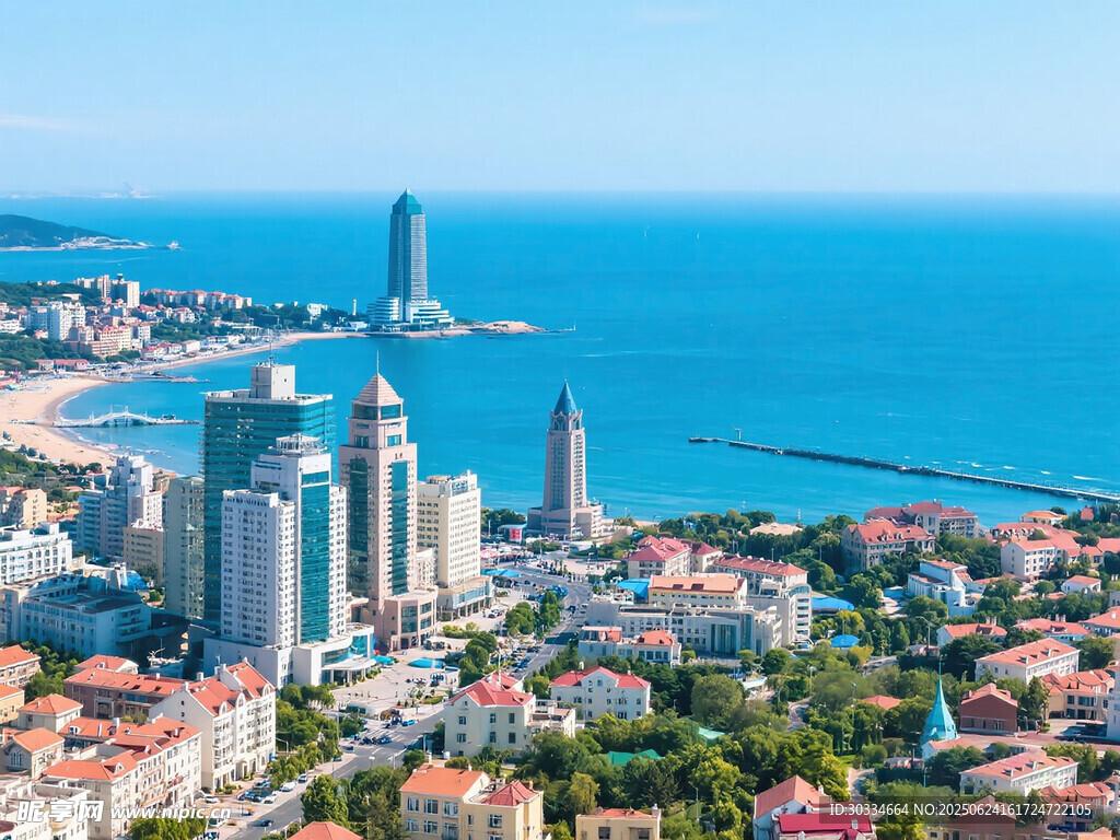 海濱城市天際線俯瞰美景