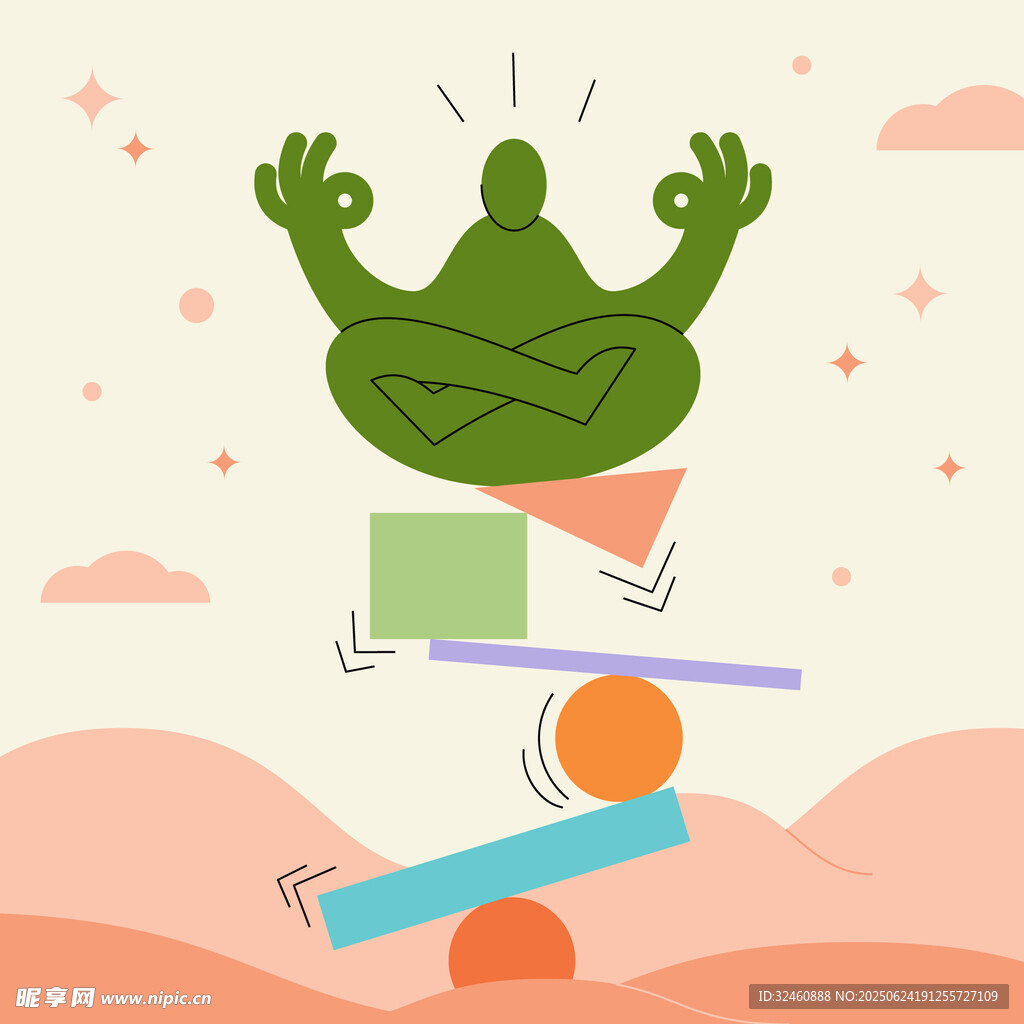 青蛙冥想于多彩幾何場(chǎng)景中