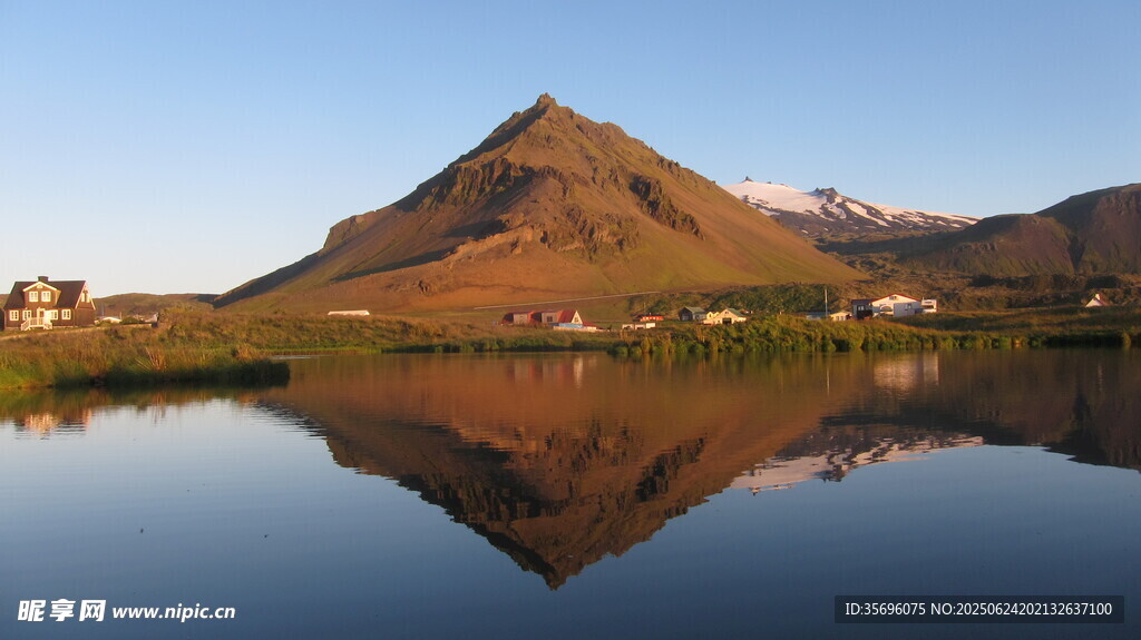 湖畔山峰倒影美景
