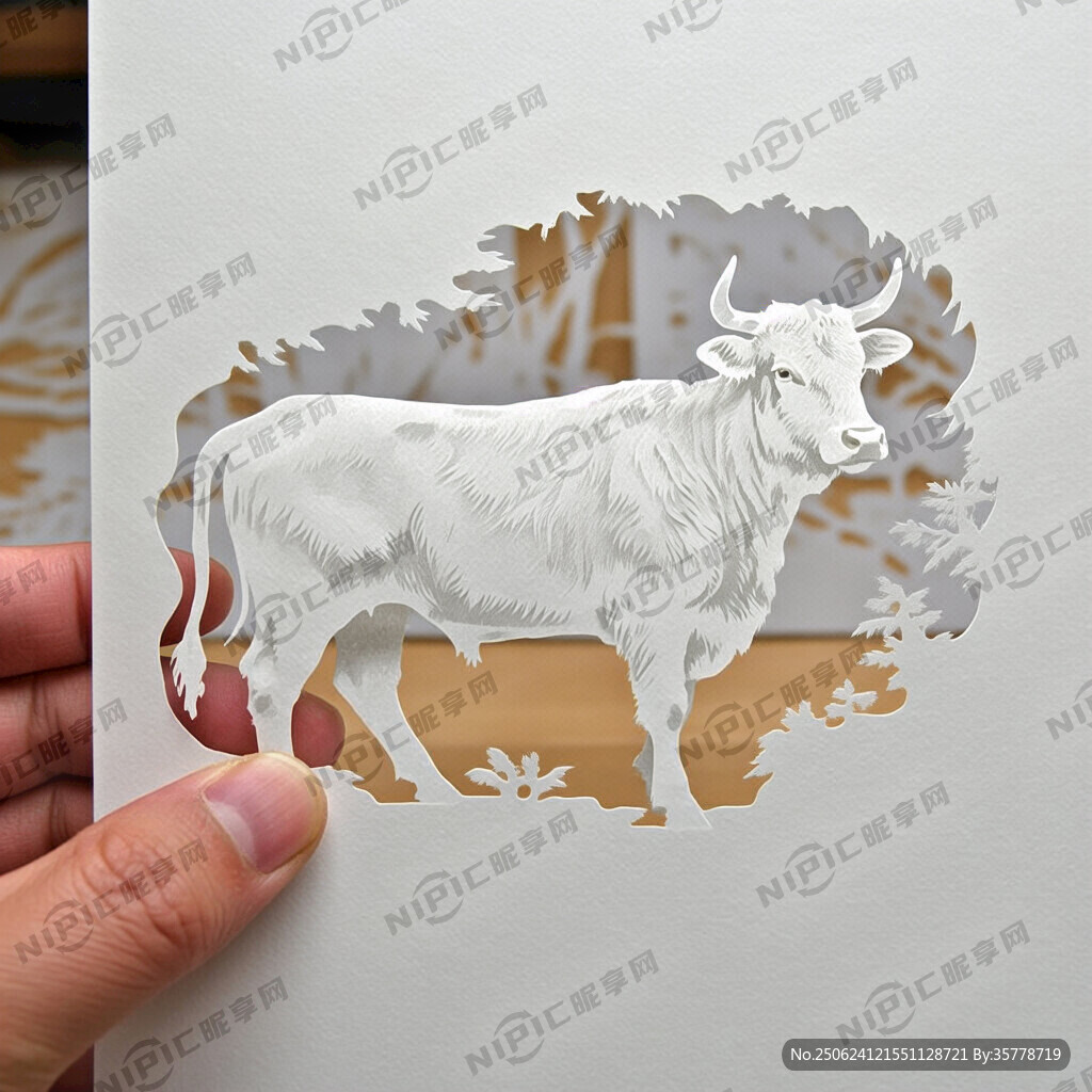 白色的牛剪紙畫