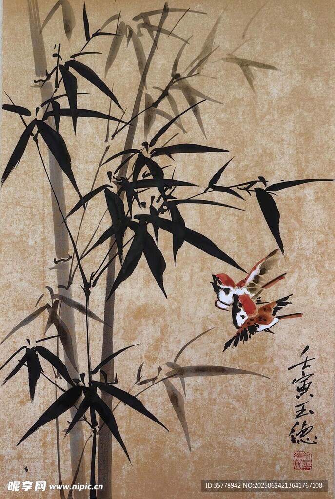 水墨竹鳥圖